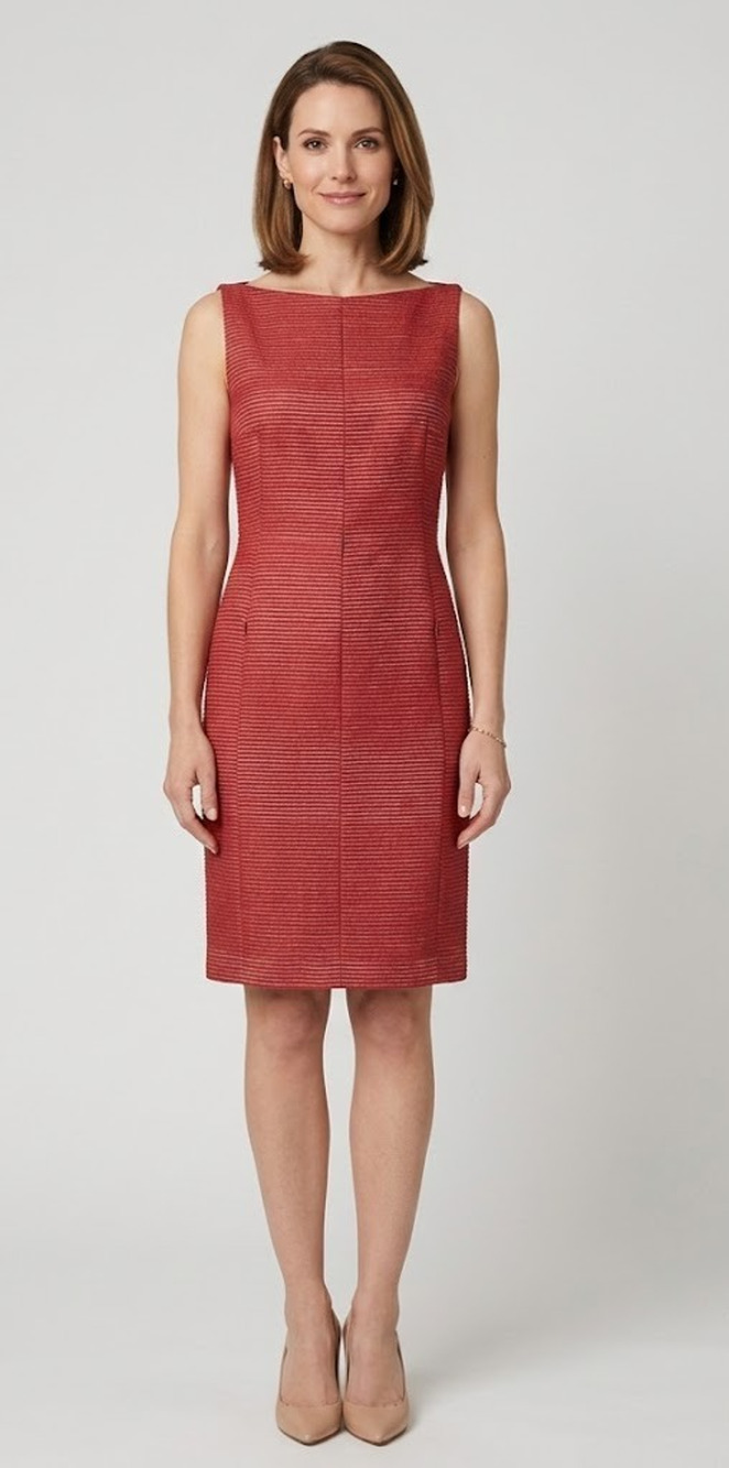 Akris Punto Textured Line Silk Zip Front Sheath Dress in Crimson Brick Red US 4
